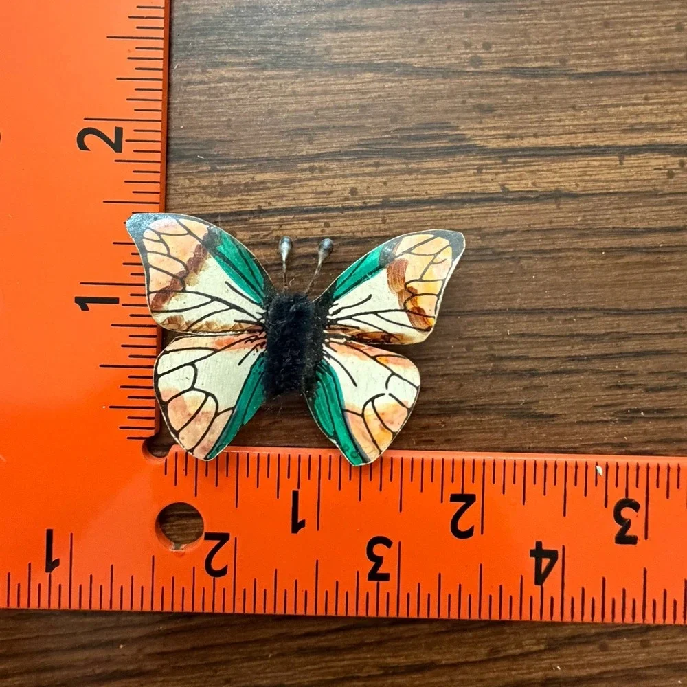 Vintage Hand Painted Metal Butterfly Folk Art Magnet Fridge Decor